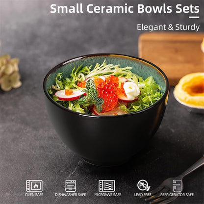 US Local Creative Western Food  Kiln Change Peacock Green Bowl 24oz Bowl Set Of 4 For Cereal, Salad, Pasta, Soup, Dessert, Serving Dishwasher, Microwave And Oven
