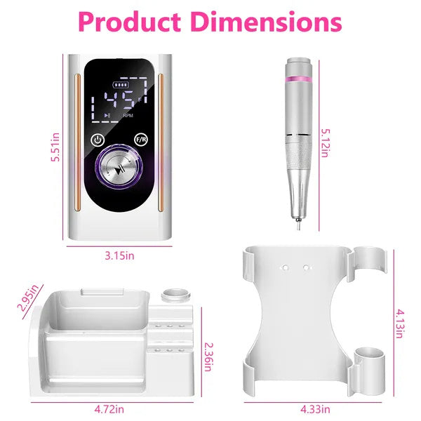 US Local Portable Electric Nail Drill Bit 45000 RPM With 11 Bits Base Waist Clip Cordless Rechargeable Nail File Machine For Professional Salon Home Acrylic Nails Remove Nail Gel Polish Manicure