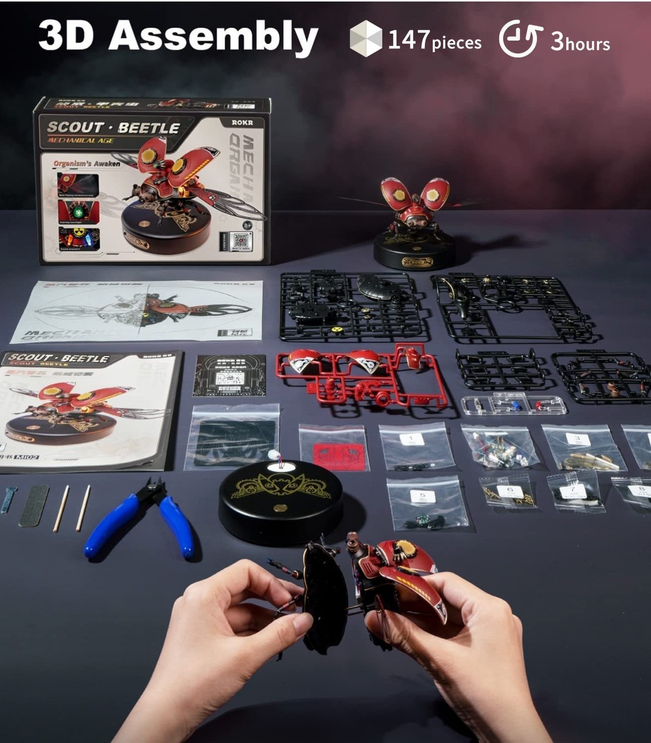 US Local Robotime Rokr Scout Beetle Metal 3D Puzzles Games Punk Style Gift For Birthday Easy Assembly Mechanical Design DIY Toys - MI02