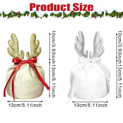US Local 5Pcs Christmas Antler Gift Bags With Drawstring Flannel Gift Pouches Reusable Xmas Party Gift Wrapping Bag For Xmas New Year Birthday Wedding Winter Party Supplies