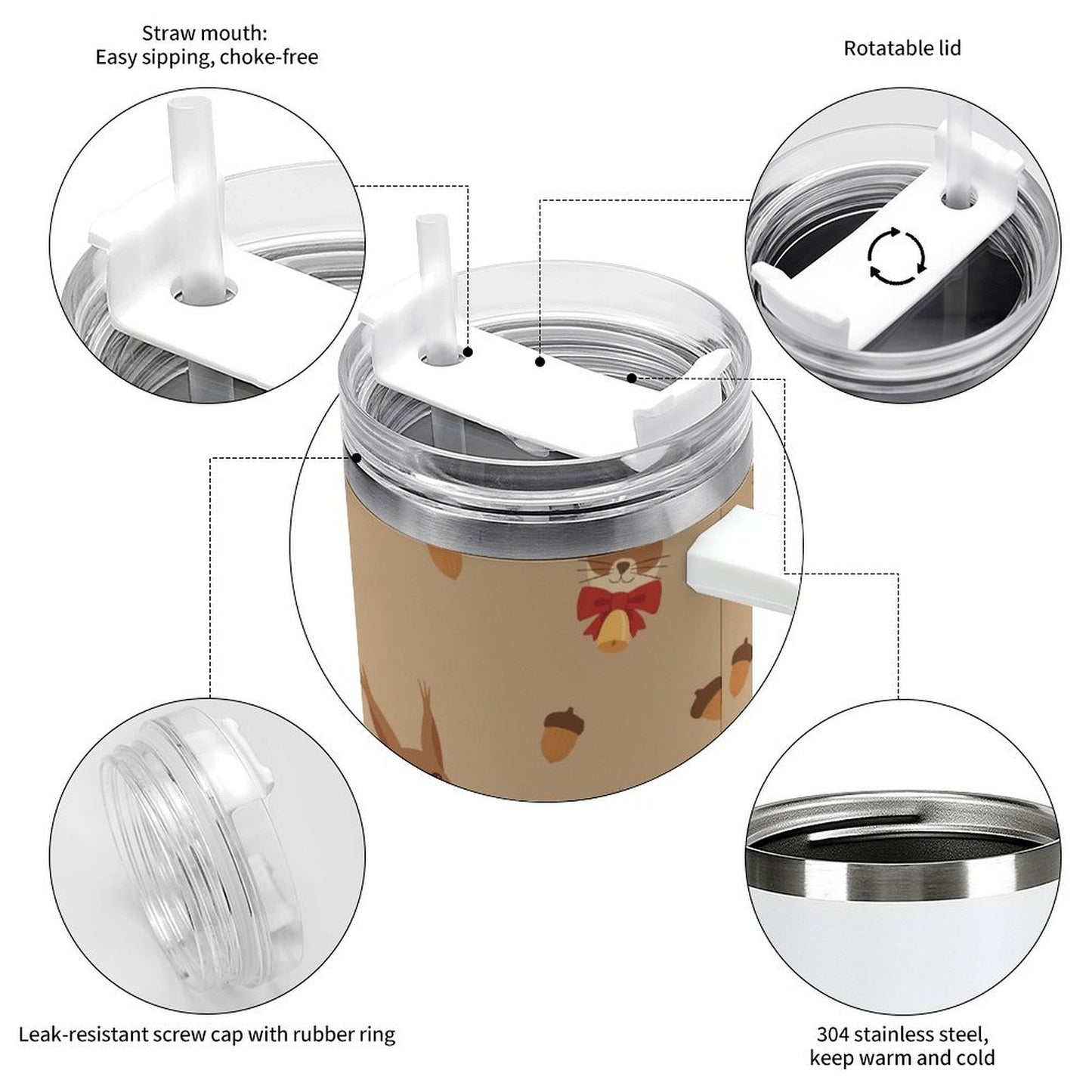 POD US Local 40 oz Large Capacity Car Cup Christmas Squirrel Nuts