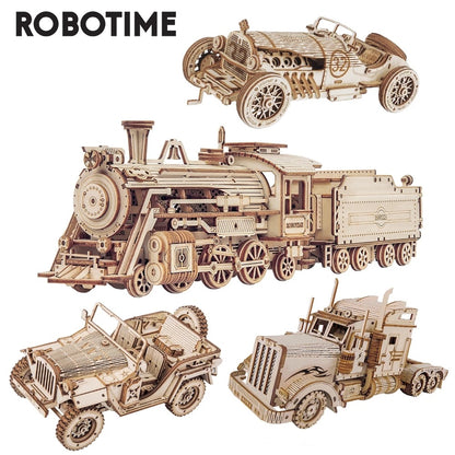 US Local Robotime ROKR Train Model 3D Wooden Puzzle Toy Assembly Locomotive Model Building Kits for Children Kids Birthday Christmas Gift