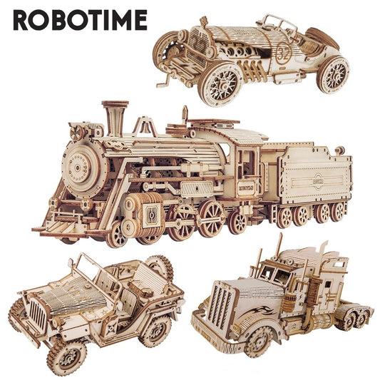 US Local Robotime ROKR Train Model 3D Wooden Puzzle Toy Assembly Locomotive Model Building Kits for Children Kids Birthday Christmas Gift