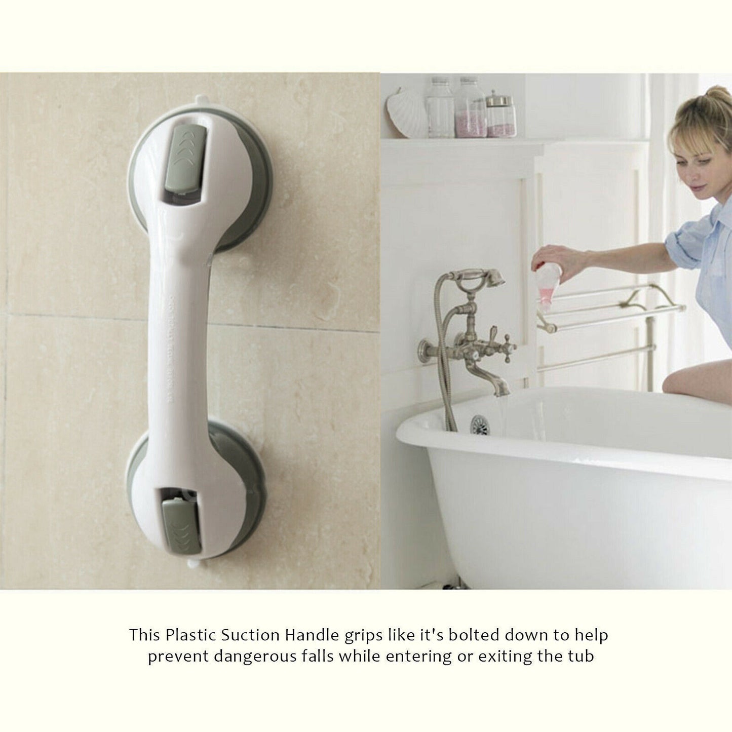 USA Local Power Shower Grip Handle Bathroom Suction Grab Bar Safety Rail Tub Bath Vacuum