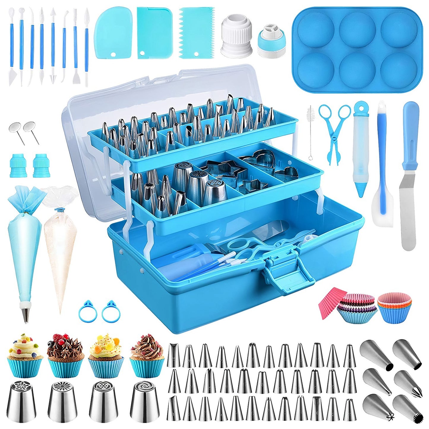 US Local 236Pcs Cake Decorating Kit Baking Tools Accessories Cake Decorating Supplies With Piping Tips Couplers And Bags Cookie Cutters Baking Cups Scrapers Flower Lifter With Storage Box