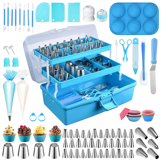 US Local 236Pcs Cake Decorating Kit Baking Tools Accessories Cake Decorating Supplies With Piping Tips Couplers And Bags Cookie Cutters Baking Cups Scrapers Flower Lifter With Storage Box