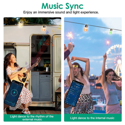 US Local 52.5FT Colorful Outdoor String Lights Smart RGB LED Patio Lights IP66 Waterproof Dimmable Hanging Light Bulbs With APP Remote Control 15 Bulbs