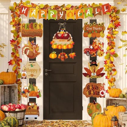 Thanksgiving Decoration Couplet Autumn Harvest Maple Leaf Hanging Flag Turkey Pumpkin Listing