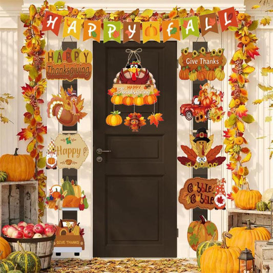 Thanksgiving Decoration Couplet Autumn Harvest Maple Leaf Hanging Flag Turkey Pumpkin Listing