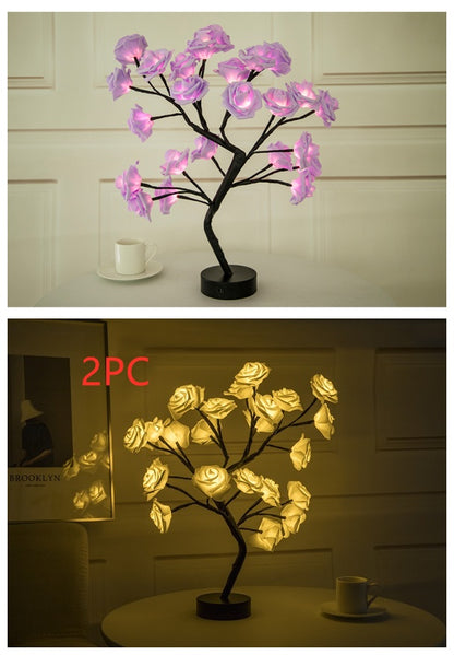 US Local Rose Flower Lamp USB Battery Operated LED Table Lamp Bonsai Tree Night Lights Garland Bedroom Decoration Lights Home Decor