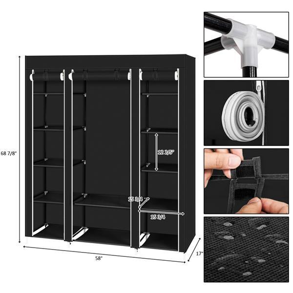 US Local Non Woven Wardrobe With 5 Layers And 12 Compartments