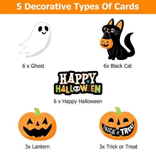 US Local Set Of 25Pcs Halloween Party Striped Decorative Straws Disposable Drinking Straws Paper Straw Decor Happy Halloween Ghost Lantern Black Cat Halloween Party Supplies
