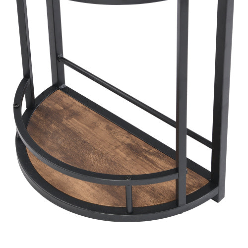 UK Local Industrial Bar Table Set With 2 Chairs, Counter Height Kitchen Dining Table, Wine Rack, And Side Storage, Rustic Brown