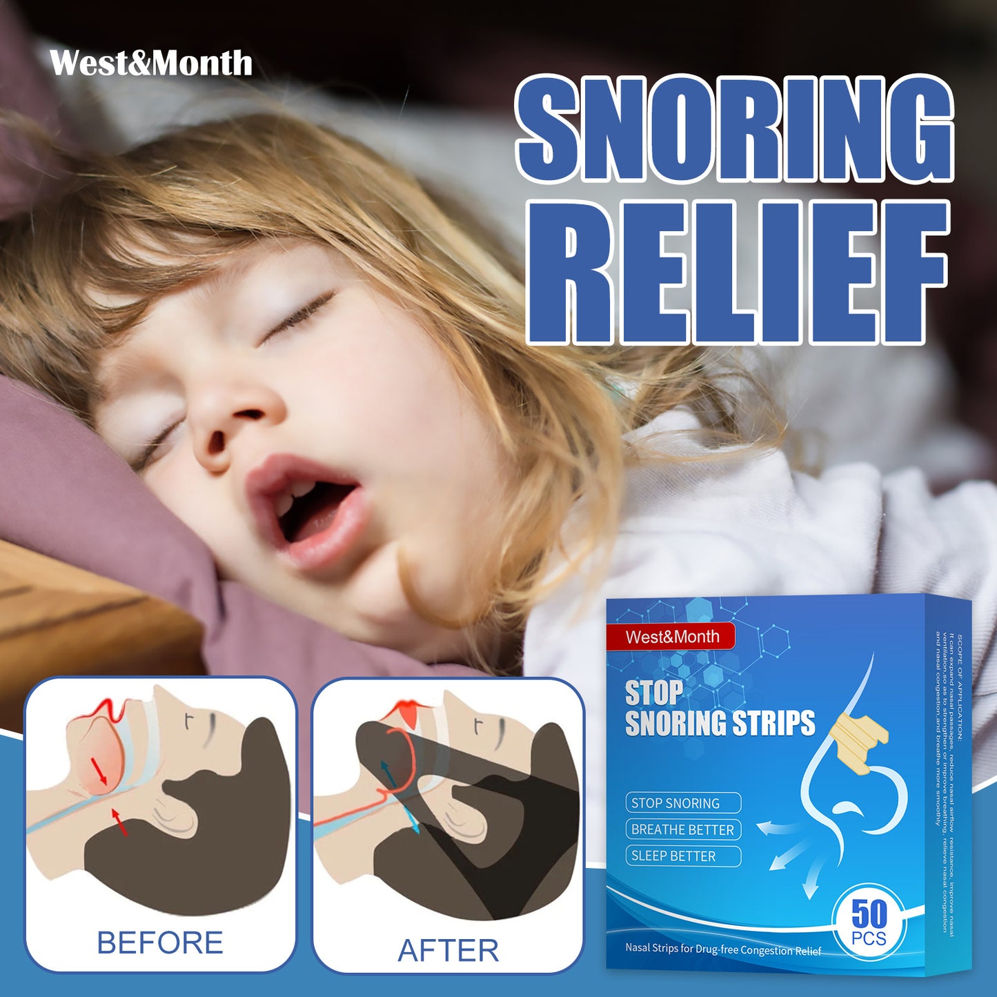 US Local West&Month Nasal Ventilator Nasal Strip Anti-snoring Unclogging Airway Anti-snoring Stop Snoring Strip Care
