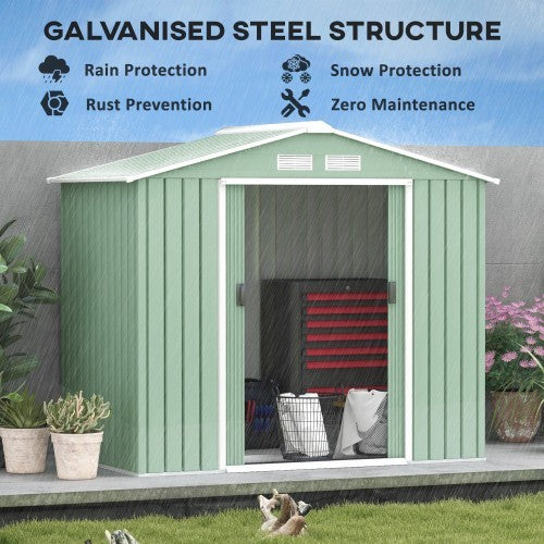 UK Local Outsunny 7 X 4ft Metal Garden Shed, Outdoor Storage Tool House With Ventilation Slots, Foundation Kit And Lockable Double Doors, Light Green