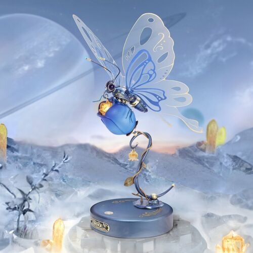 US Local ROKR Starry Blue Mechanical Butterfly Plastic 3D Puzzle DIY Model Kid Xmas Gifts