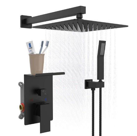 US Local Rain Shower System With Storage Shelves Wall-mounted