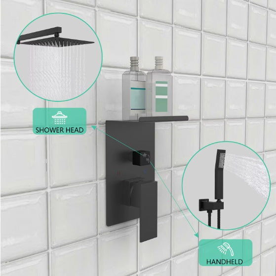 US Local Rain Shower System With Storage Shelves Wall-mounted