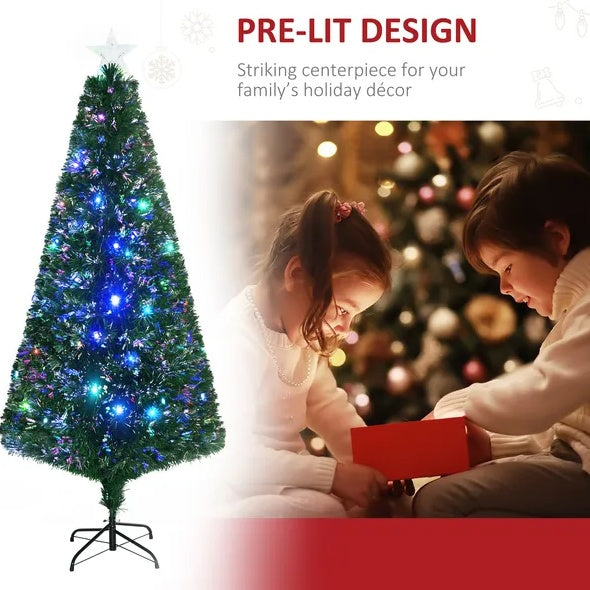 US Local 6' Tall Douglas Fir Pre-Lit Artificial Christmas Tree With Realistic Branches, 24 Multi-Color LED Lights, Fiber Optics And 230 Tips