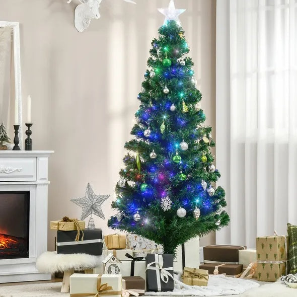 US Local 6' Tall Douglas Fir Pre-Lit Artificial Christmas Tree With Realistic Branches, 24 Multi-Color LED Lights, Fiber Optics And 230 Tips