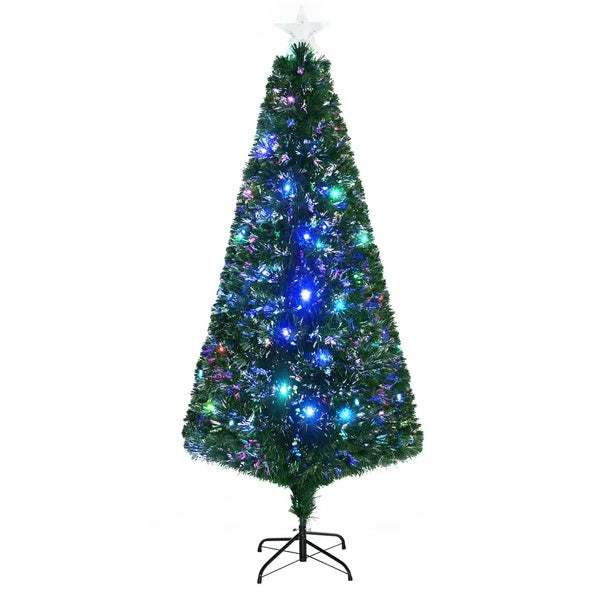US Local 6' Tall Douglas Fir Pre-Lit Artificial Christmas Tree With Realistic Branches, 24 Multi-Color LED Lights, Fiber Optics And 230 Tips