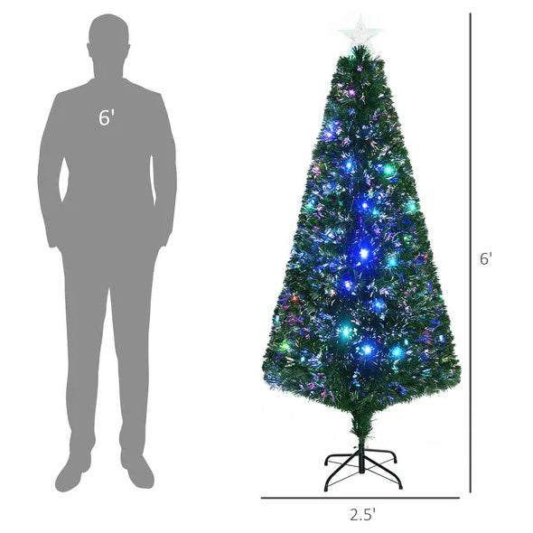 US Local 6' Tall Douglas Fir Pre-Lit Artificial Christmas Tree With Realistic Branches, 24 Multi-Color LED Lights, Fiber Optics And 230 Tips