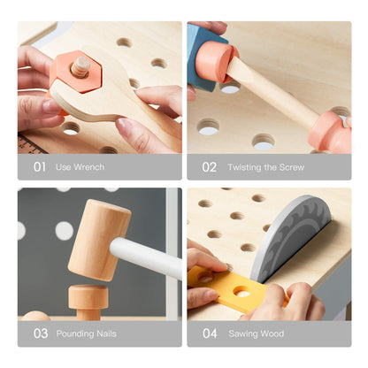 US Local ROBOTIME Wooden Tool Bench For Kids Toy Play Workbench Workshop With Tools Set