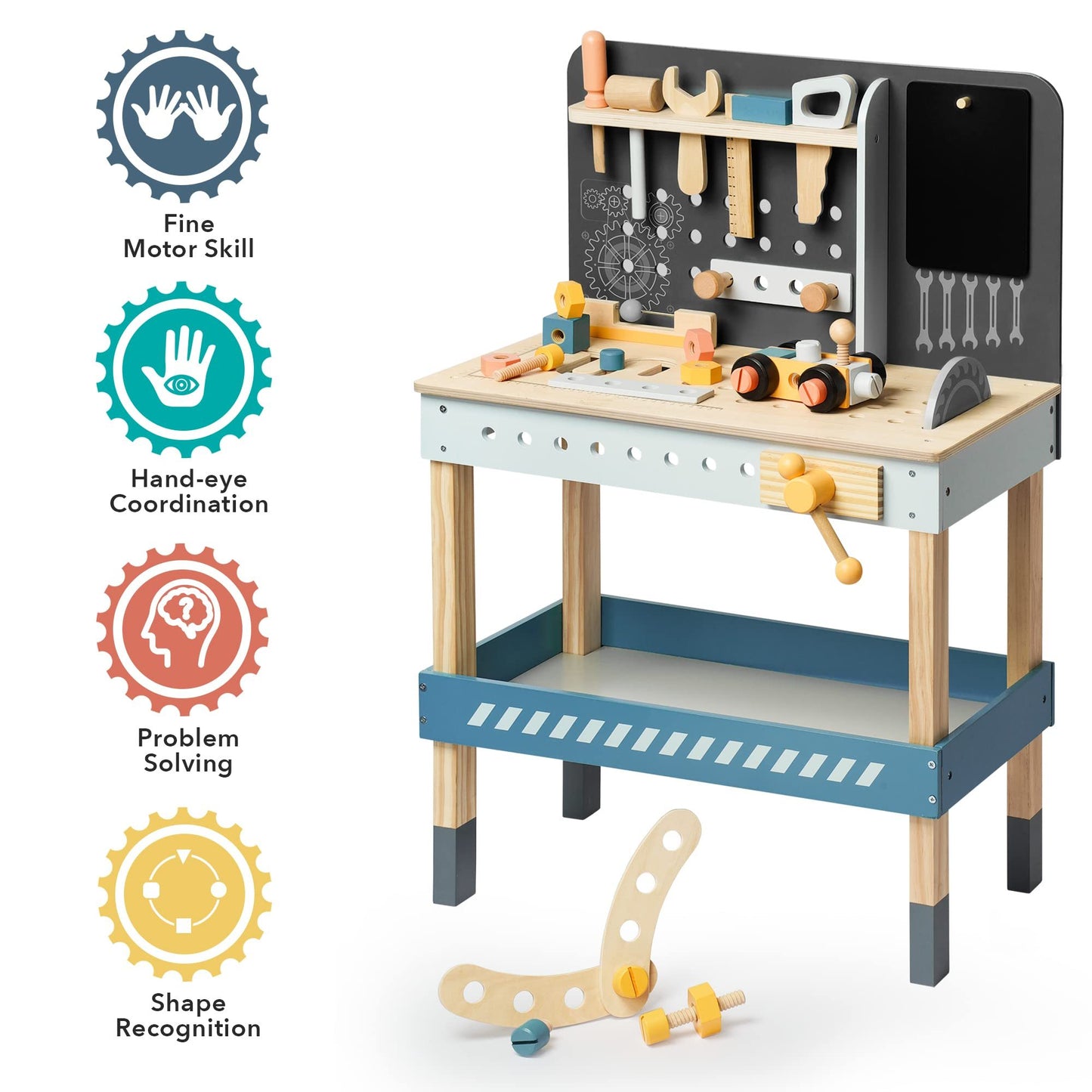 US Local ROBOTIME Wooden Tool Bench For Kids Toy Play Workbench Workshop With Tools Set
