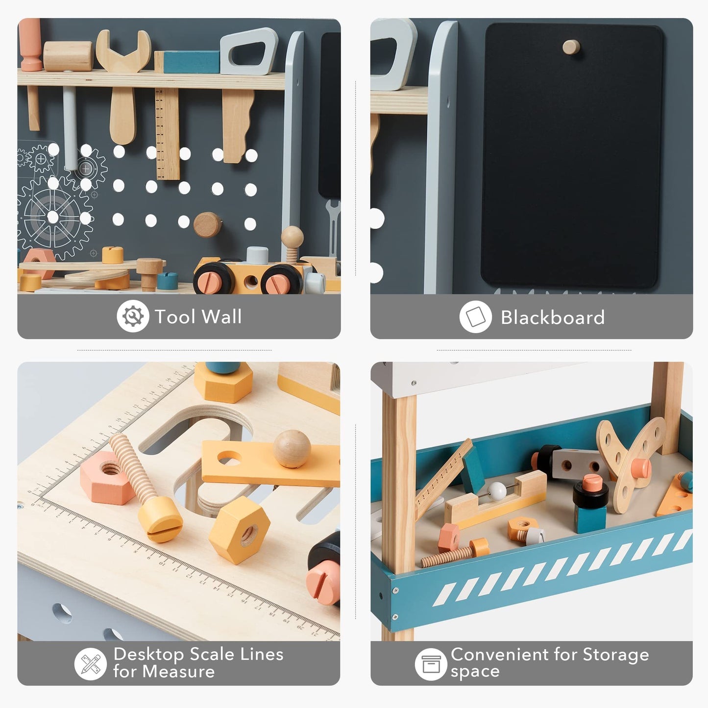 US Local ROBOTIME Wooden Tool Bench For Kids Toy Play Workbench Workshop With Tools Set