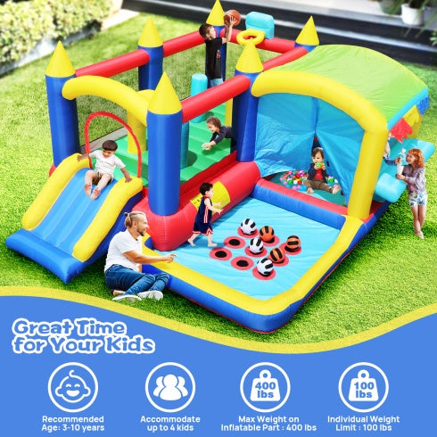 US Local 7 In 1 Inflatable Bounce House, Bouncy House With Ball Pit For Kids Indoor Outdoor Party Family Fun, Obstacles, Toddler Bouncy Castle With Ball Pit For Birthday Party Gifts