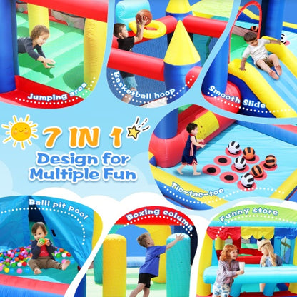 US Local 7 In 1 Inflatable Bounce House, Bouncy House With Ball Pit For Kids Indoor Outdoor Party Family Fun, Obstacles, Toddler Bouncy Castle With Ball Pit For Birthday Party Gifts