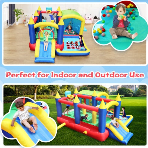 US Local 7 In 1 Inflatable Bounce House, Bouncy House With Ball Pit For Kids Indoor Outdoor Party Family Fun, Obstacles, Toddler Bouncy Castle With Ball Pit For Birthday Party Gifts