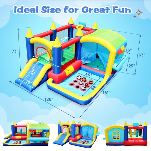 US Local 7 In 1 Inflatable Bounce House, Bouncy House With Ball Pit For Kids Indoor Outdoor Party Family Fun, Obstacles, Toddler Bouncy Castle With Ball Pit For Birthday Party Gifts