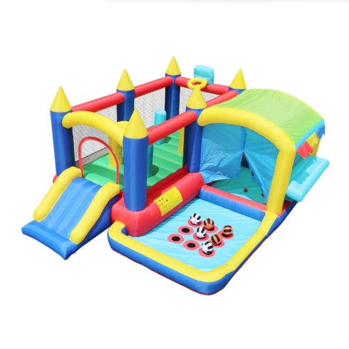 US Local 7 In 1 Inflatable Bounce House, Bouncy House With Ball Pit For Kids Indoor Outdoor Party Family Fun, Obstacles, Toddler Bouncy Castle With Ball Pit For Birthday Party Gifts