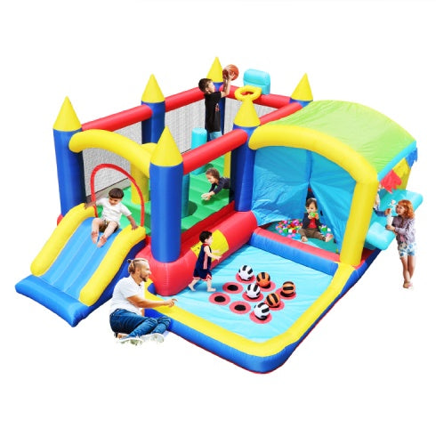 US Local 7 In 1 Inflatable Bounce House, Bouncy House With Ball Pit For Kids Indoor Outdoor Party Family Fun, Obstacles, Toddler Bouncy Castle With Ball Pit For Birthday Party Gifts