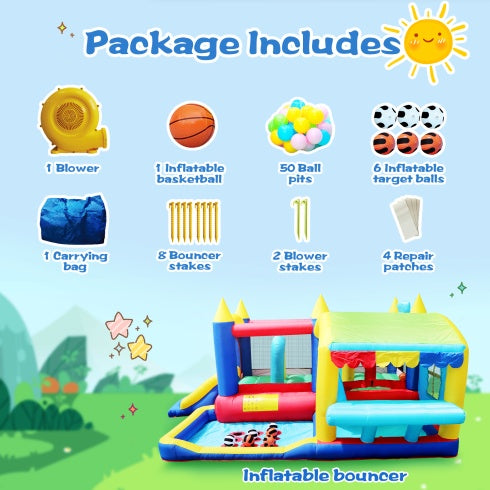 US Local 7 In 1 Inflatable Bounce House, Bouncy House With Ball Pit For Kids Indoor Outdoor Party Family Fun, Obstacles, Toddler Bouncy Castle With Ball Pit For Birthday Party Gifts