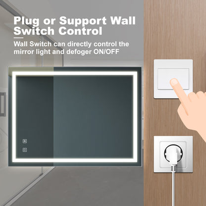 US Local 32x24 Inch Bathroom LED Premium Vanity Mirror With Focusing Back Panel, High Lumens, Dimmable Touch, Unavailable Platforms-Welfel