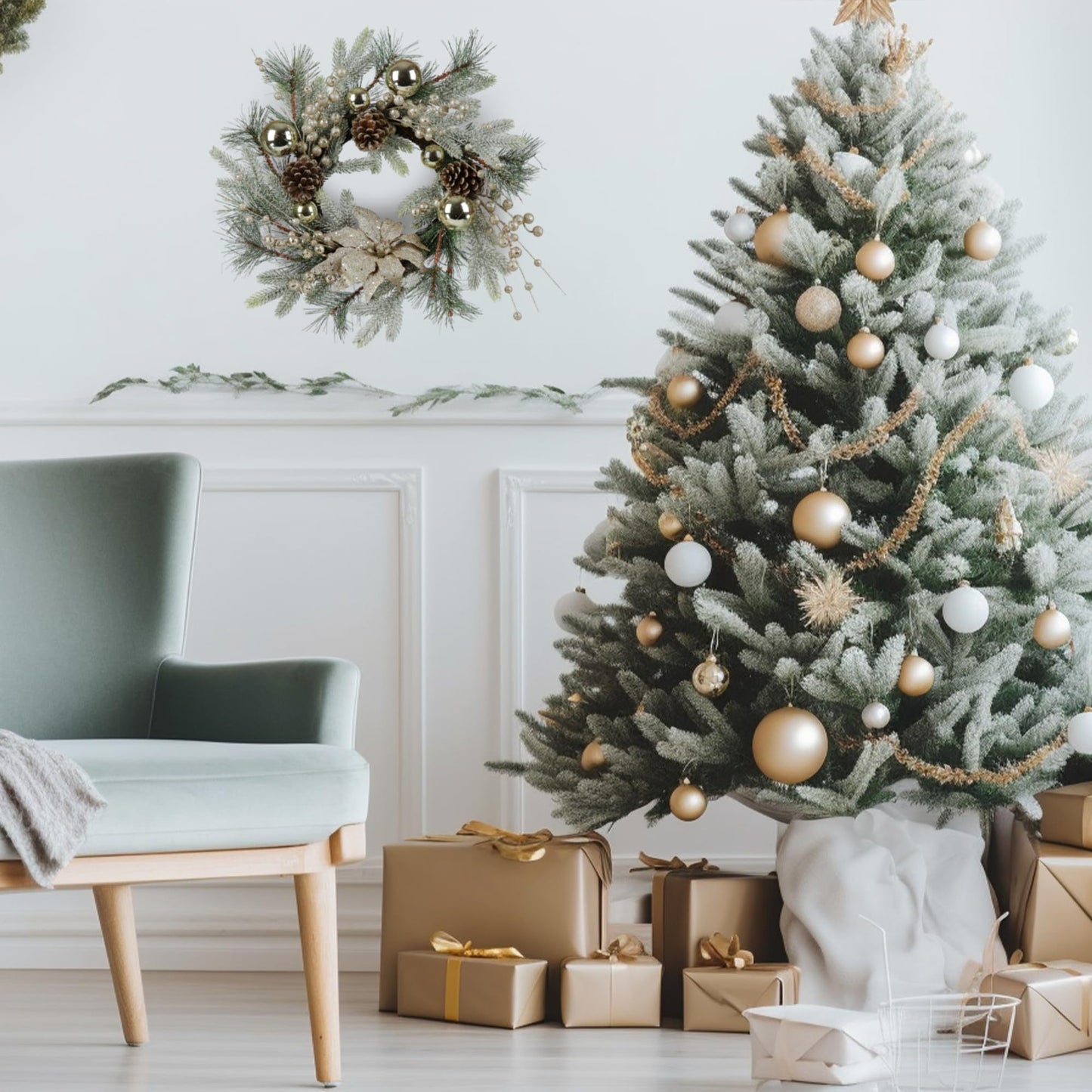 US Local Christmas Wreath 20 Inch Christmas Door Decoration Garland With Warm Lights