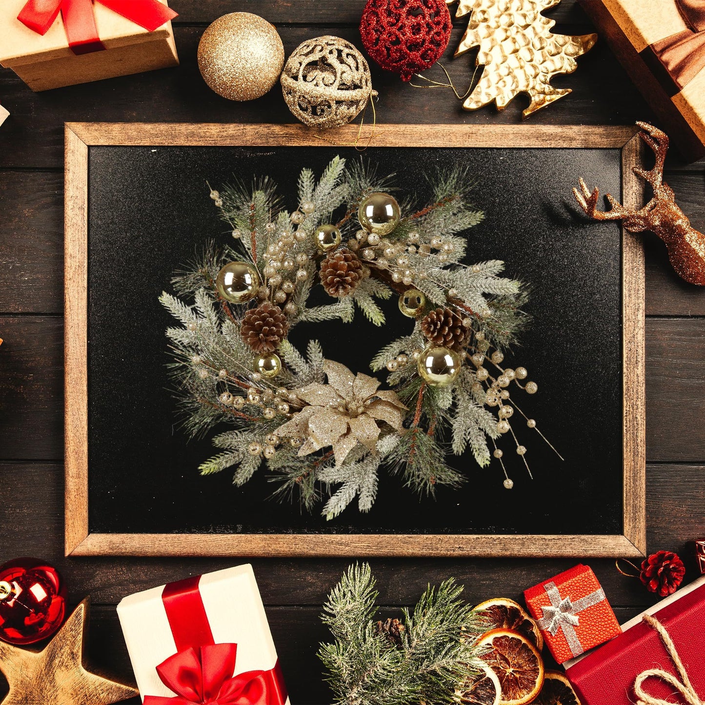 US Local Christmas Wreath 20 Inch Christmas Door Decoration Garland With Warm Lights