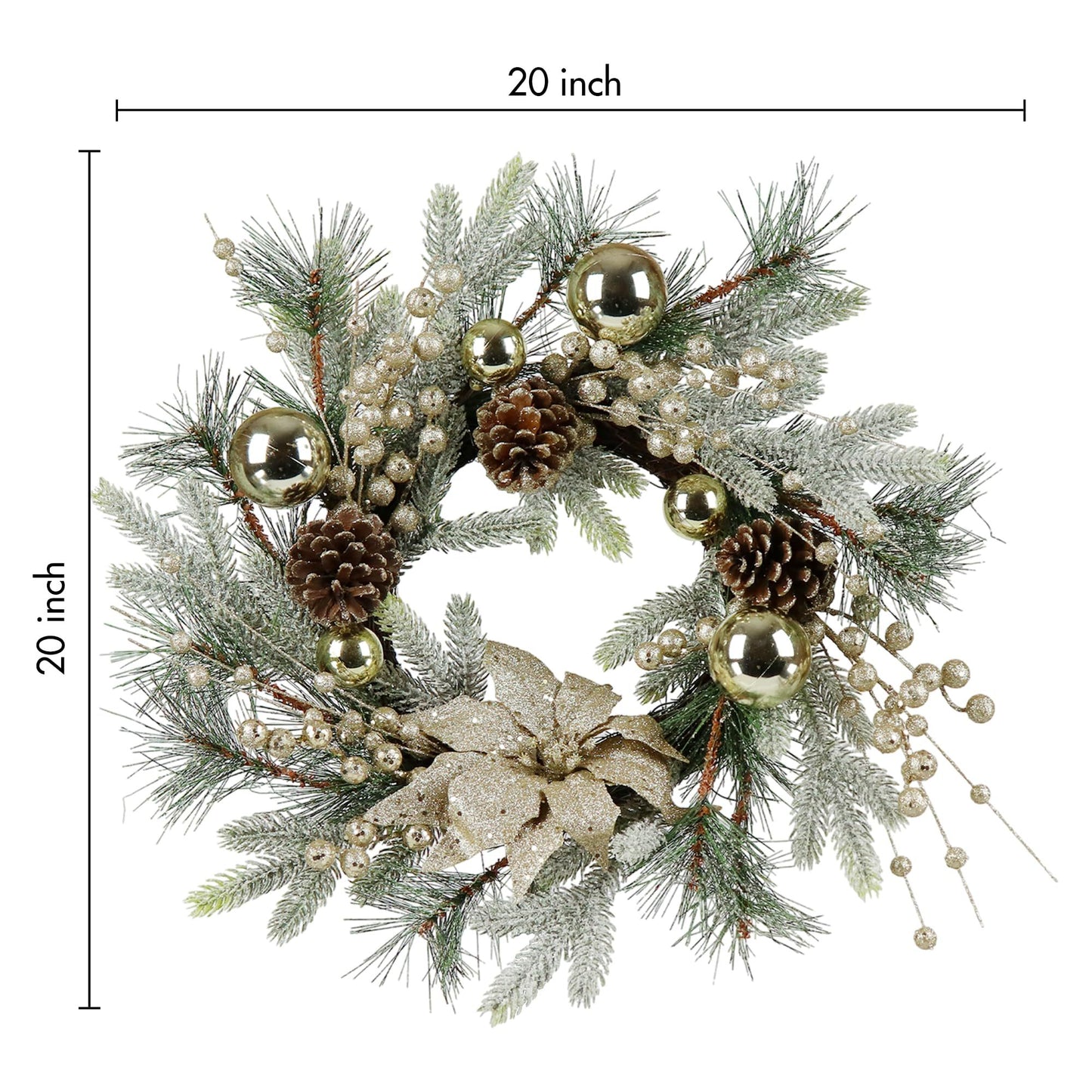 US Local Christmas Wreath 20 Inch Christmas Door Decoration Garland With Warm Lights