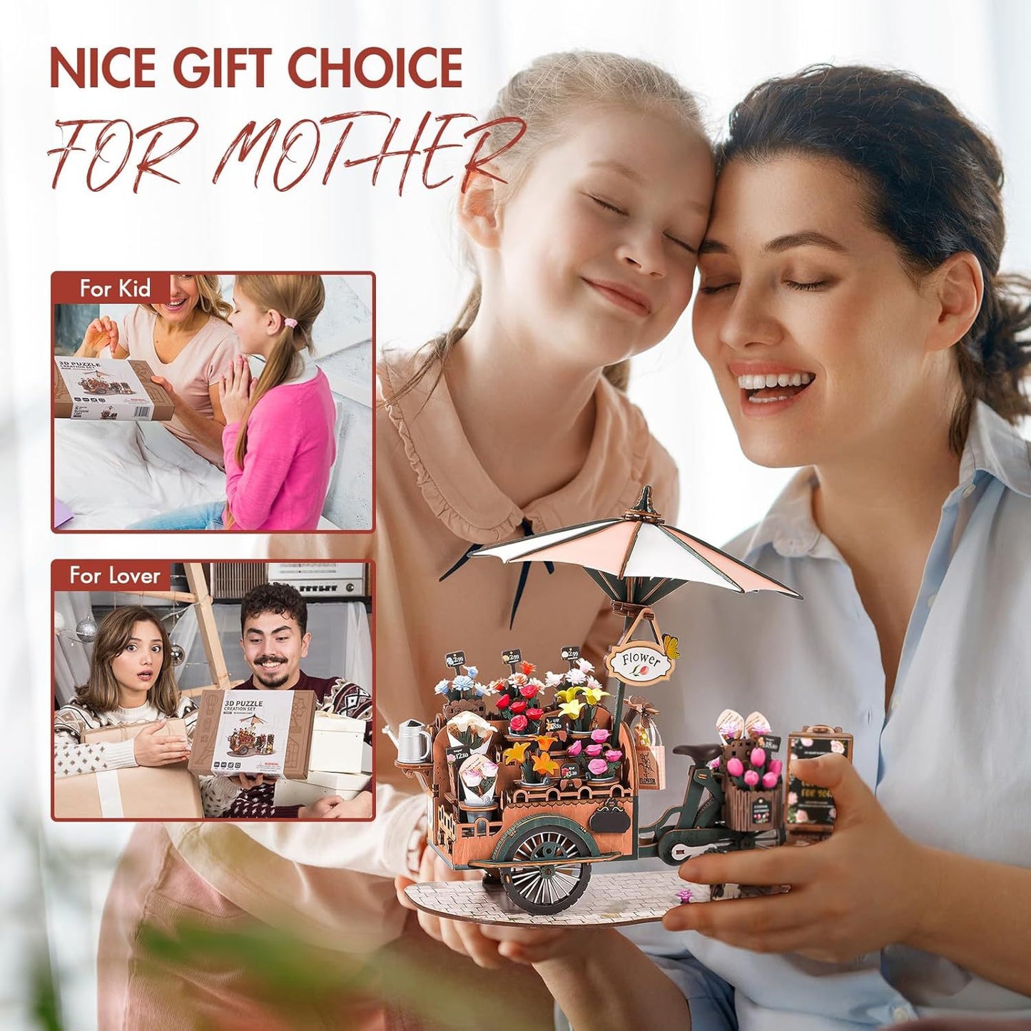 US Local ROBOTIME Model Kits For Adults To Build Blossom Cart, 3D Wooden Puzzles Home Decor Craft Gifts For Adults Women Girls Boys TGS03