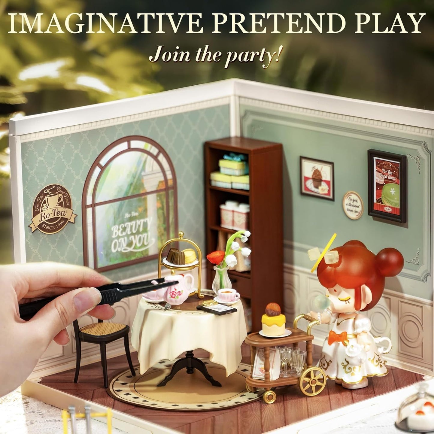 US Local ROBOTIME DIY Miniature House Kit, Tea House Dollhouse Model Building Craft Kit With LED For Adults And Kids, Birthday Gift DW011