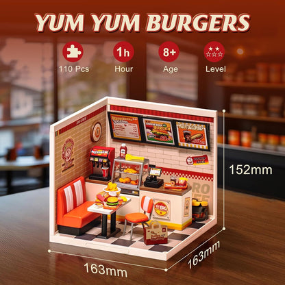 US Local ROBOTIME DIY Miniature Dollhouse Kits Yum Burgers With LED Building Craft DW010