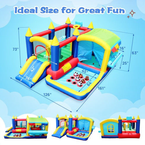US Local 7-in-1 Inflatable Bounce House, Bouncy House With Ball Pit For Kids Indoor And Outdoor Party Family Fun, Obstacles, Toddler Jump Bounce Castle With Ball Pit For Birthday Party Gifts