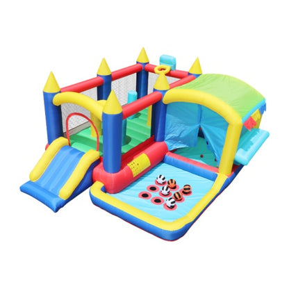 US Local 7-in-1 Inflatable Bounce House, Bouncy House With Ball Pit For Kids Indoor And Outdoor Party Family Fun, Obstacles, Toddler Jump Bounce Castle With Ball Pit For Birthday Party Gifts