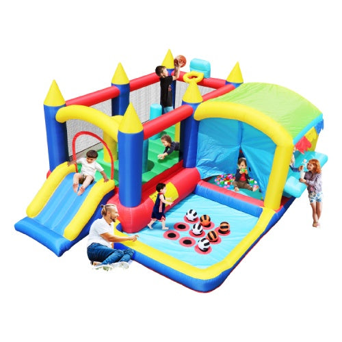 US Local 7-in-1 Inflatable Bounce House, Bouncy House With Ball Pit For Kids Indoor And Outdoor Party Family Fun, Obstacles, Toddler Jump Bounce Castle With Ball Pit For Birthday Party Gifts