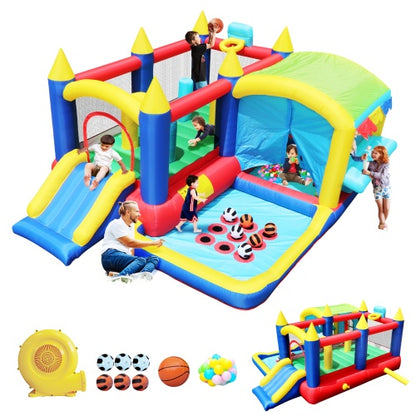 US Local 7-in-1 Inflatable Bounce House, Bouncy House With Ball Pit For Kids Indoor And Outdoor Party Family Fun, Obstacles, Toddler Jump Bounce Castle With Ball Pit For Birthday Party Gifts