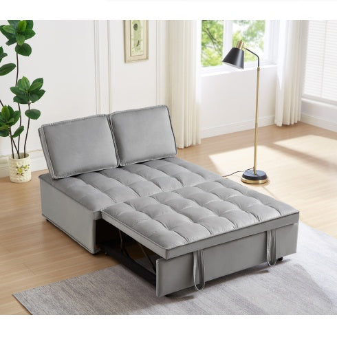 US Local Convertible Sleeping Sofa Bed, Modern Velvet Fabric Double Seat Sofa Bed, Sleeping Sofa Bed With 2 Backs And Detachable Backs, Backs, Suitable For Living Room Bedroom,Grey