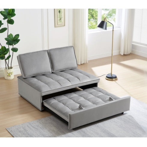 US Local Convertible Sleeping Sofa Bed, Modern Velvet Fabric Double Seat Sofa Bed, Sleeping Sofa Bed With 2 Backs And Detachable Backs, Backs, Suitable For Living Room Bedroom,Grey
