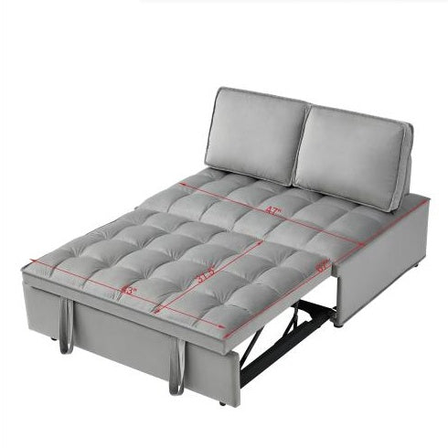 US Local Convertible Sleeping Sofa Bed, Modern Velvet Fabric Double Seat Sofa Bed, Sleeping Sofa Bed With 2 Backs And Detachable Backs, Backs, Suitable For Living Room Bedroom,Grey